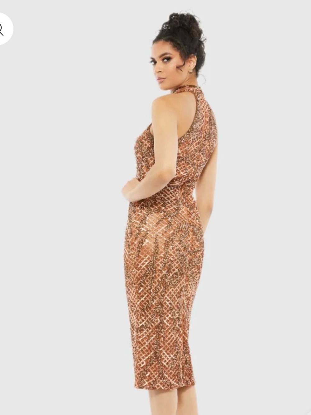 Mac Duggal Blush Sequin Floral Plunge V-Neck Gown